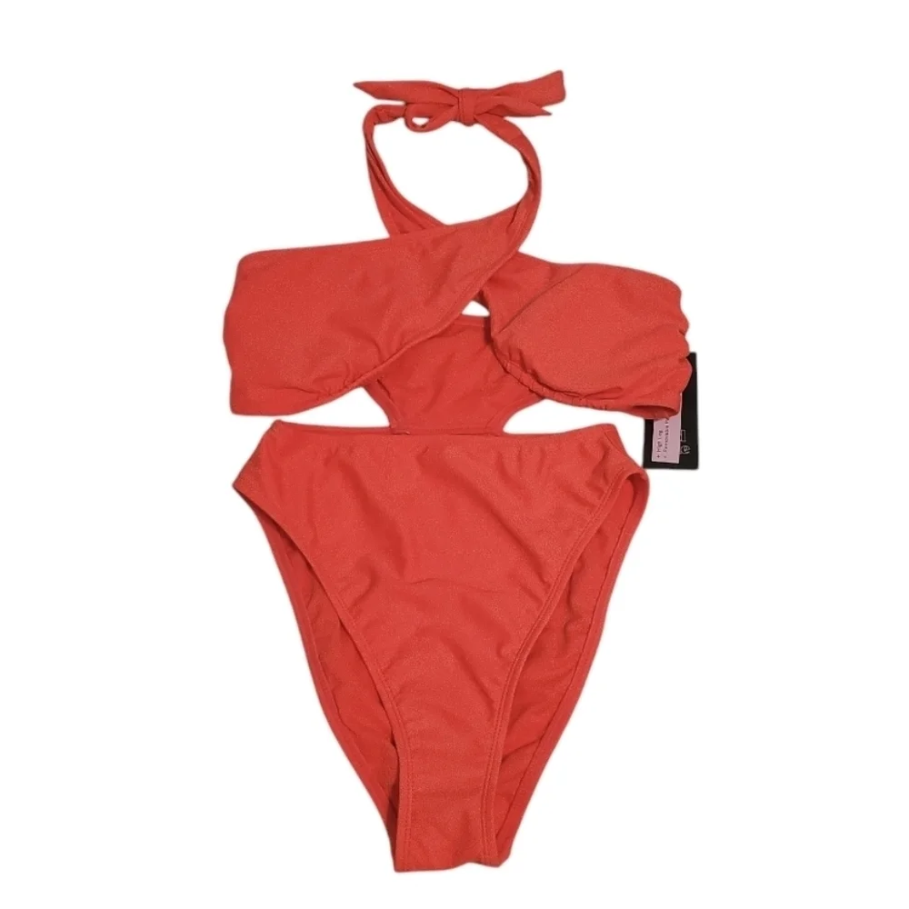 NWT Wild Fable Cross Front Halter One Piece Swimsuit XS 0-2